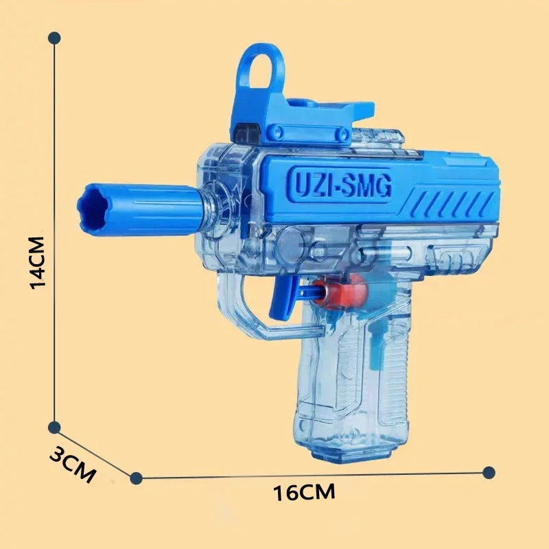 UZI Water Gun Transparent Manual Squirt Gun Mini Water Blaster Summer Outdoor Pool Beach Party Toy for Kids Adults Birthday Gift