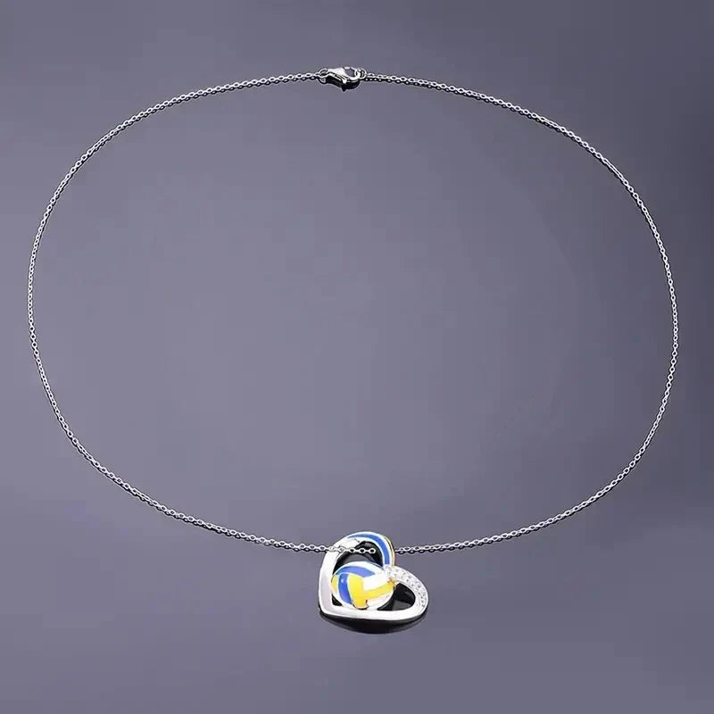 Huitan Volleyball Heart Pendant Necklace | Trendy Teen Girls Jewelry with Shiny Zirconia