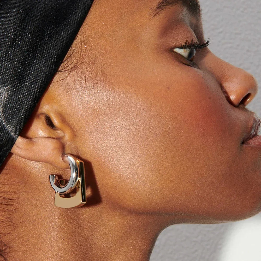 C Shape Hoop Earrings Gold Silver Mix | Trendy Women's Huggie Earrings