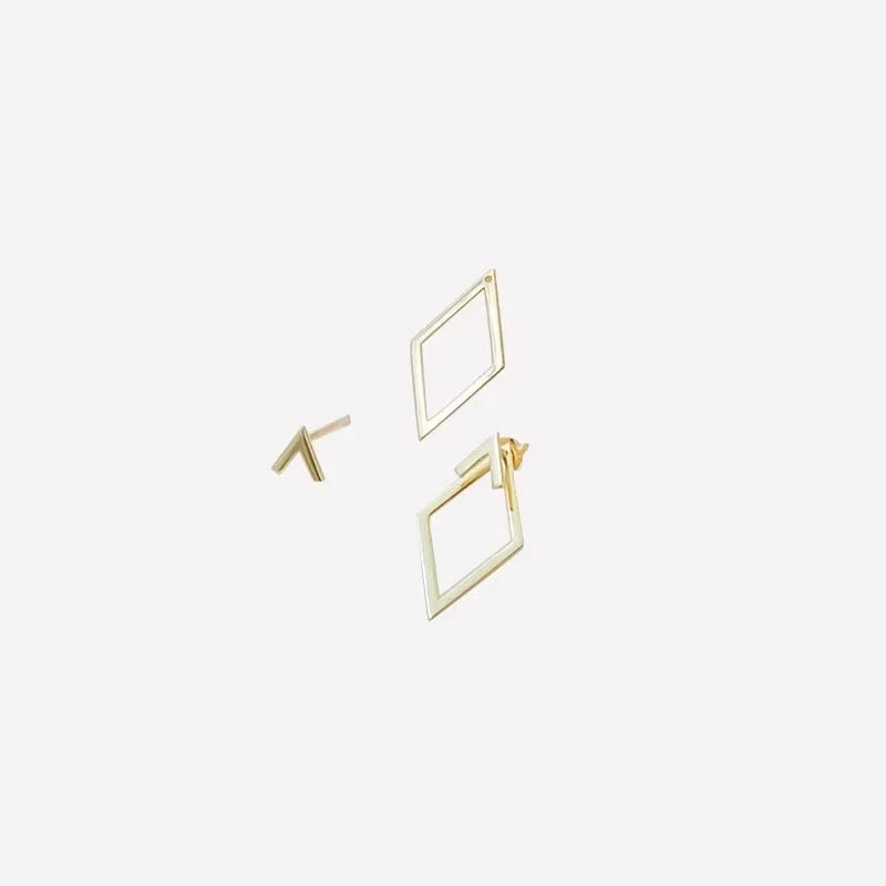 FTCY Geometric Square Stud Earrings | Double-layer Detachable Triangle Earrings for Women