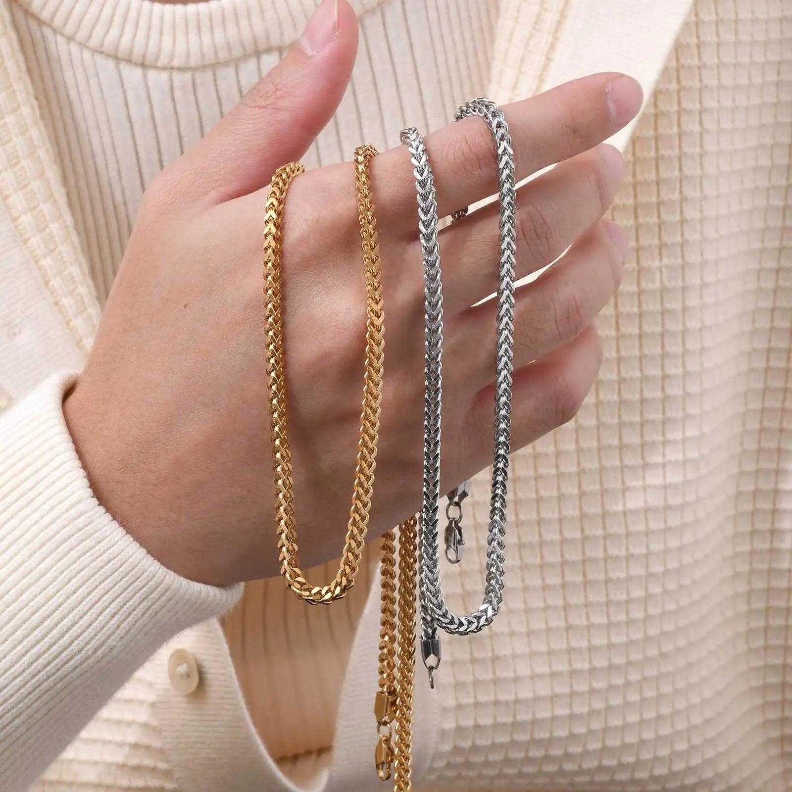 Men's Franco Chain Necklace | 3MM Thick Stainless Steel Gold Necklace