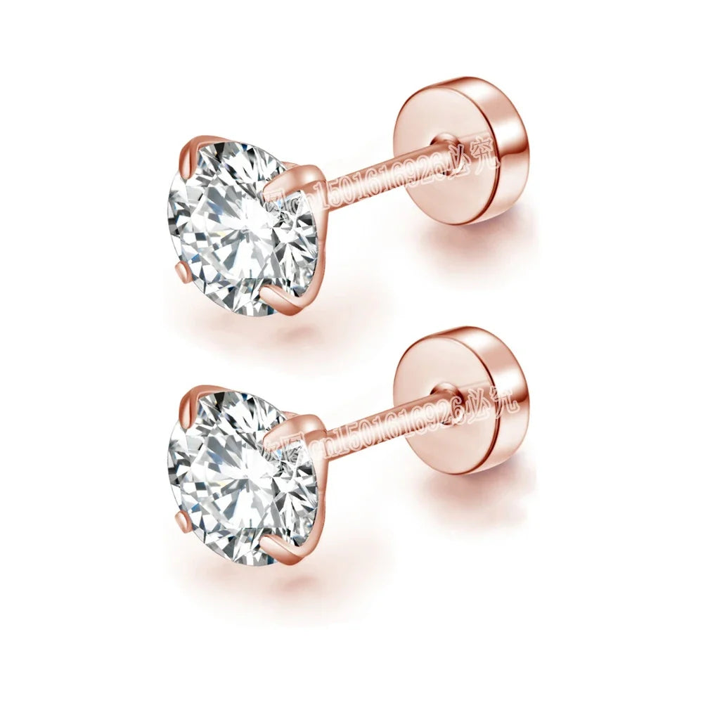Black Round Cubic Zirconia Stud Earrings | Stainless Steel Hypoallergenic Fashion Earrings