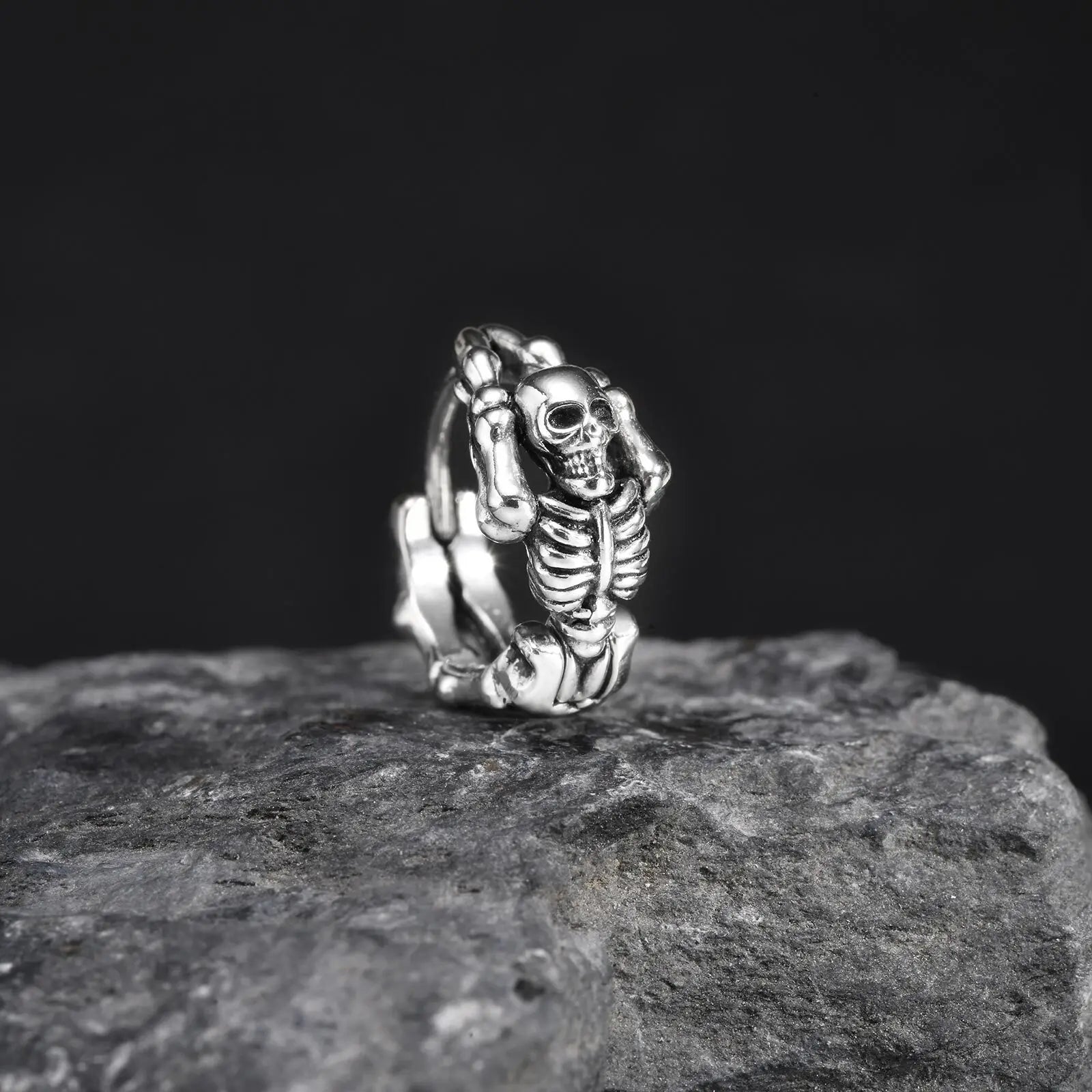 Punk Skeleton Hoop Earrings for Men | Never Fade Metal Huggies