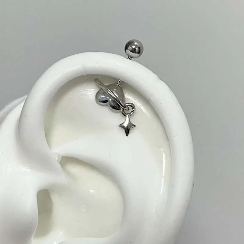 Stainless Steel Heart and Star Stud Earrings | Women's Punk Y2K Jewelry