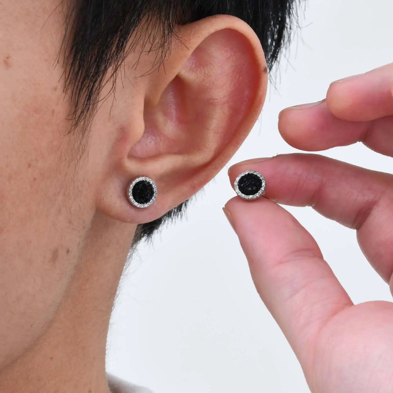 Shattered Zircon Stud Earrings for Men Boys | Hypoallergenic Round Minimalist Jewelry Gift