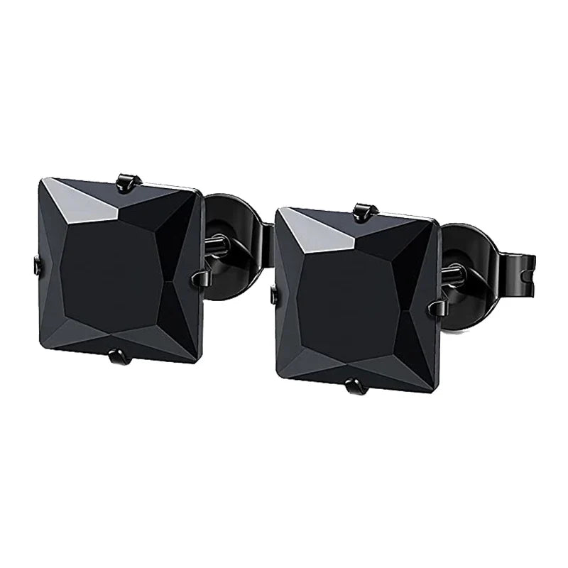 Black Stainless Steel Punk Stud Earrings | Unisex Geometric Drop Earrings
