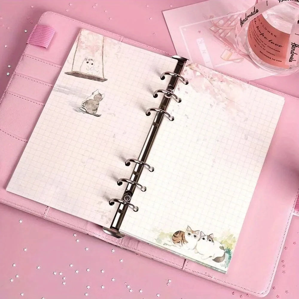 80 Sheets A6 Loose Leaf Paper Refill | Kawaii Cat Sakura Design for Planner Binder