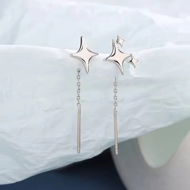 Star Thread Chain Drop Earrings | Trendy Korean Style Pendant Jewelry