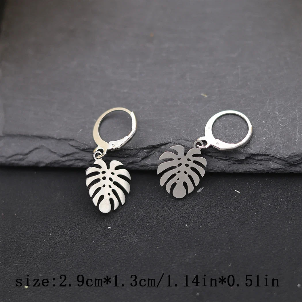 Stainless Steel Monstera Leaf Drop Earrings | Boho Jewelry for Women