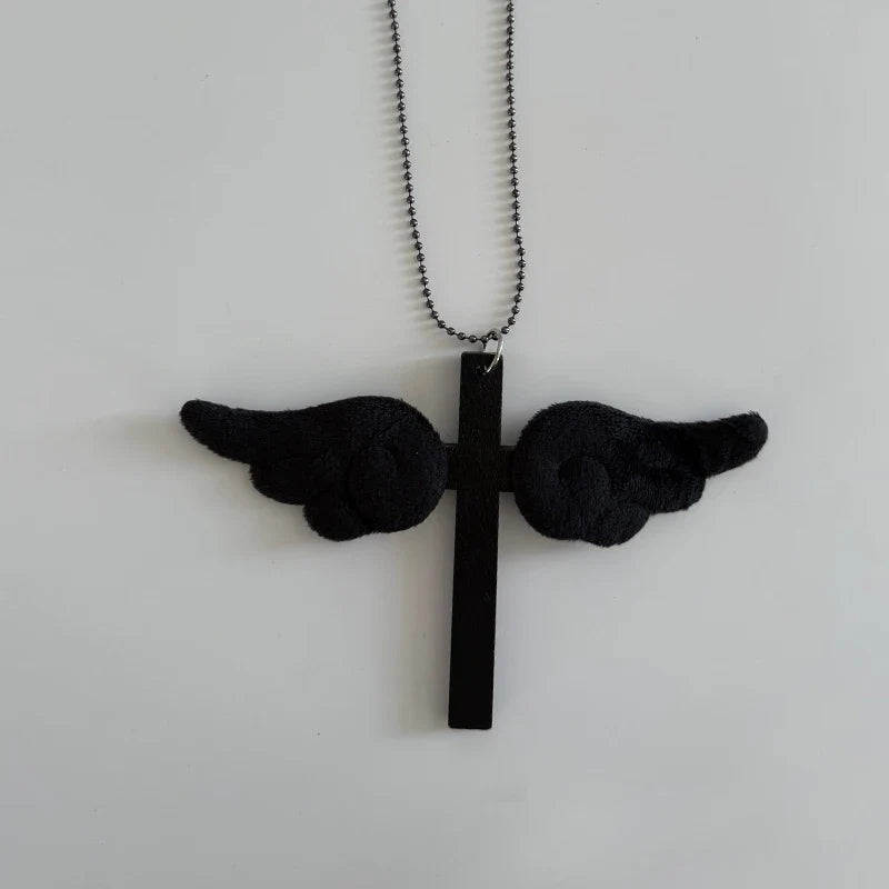 Pink Wing Cross Pendant Necklace | Y2K Gothic Jewelry for Women