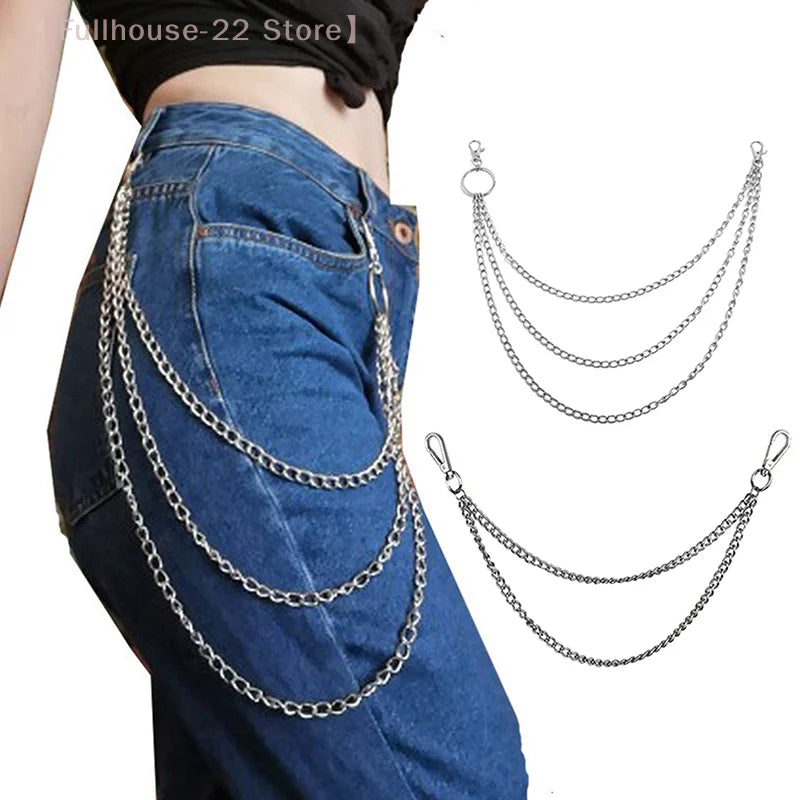 MAX-22 Punk Hip-Hop Metal Belt Chain | 2/3 Layer Long Waist Chain for Jeans