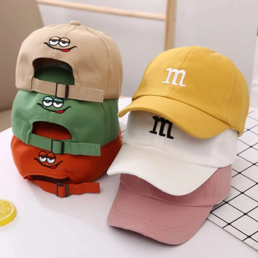 Girls Boys Adjustable Baseball Cap | Kids Sun Hat with M Letter Embroidery