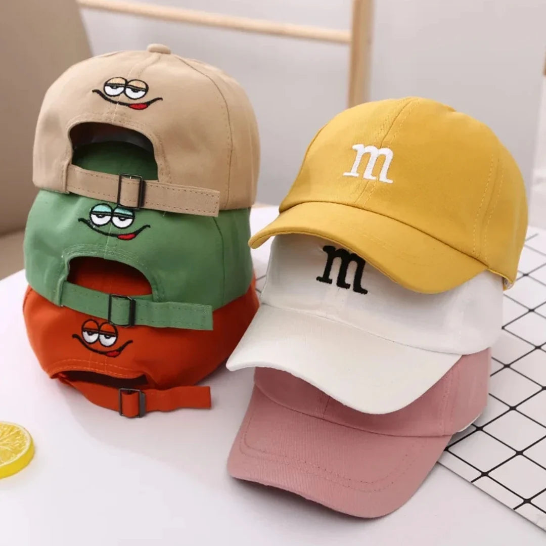 Girls Boys Adjustable Baseball Cap | Kids Sun Hat with M Letter Embroidery
