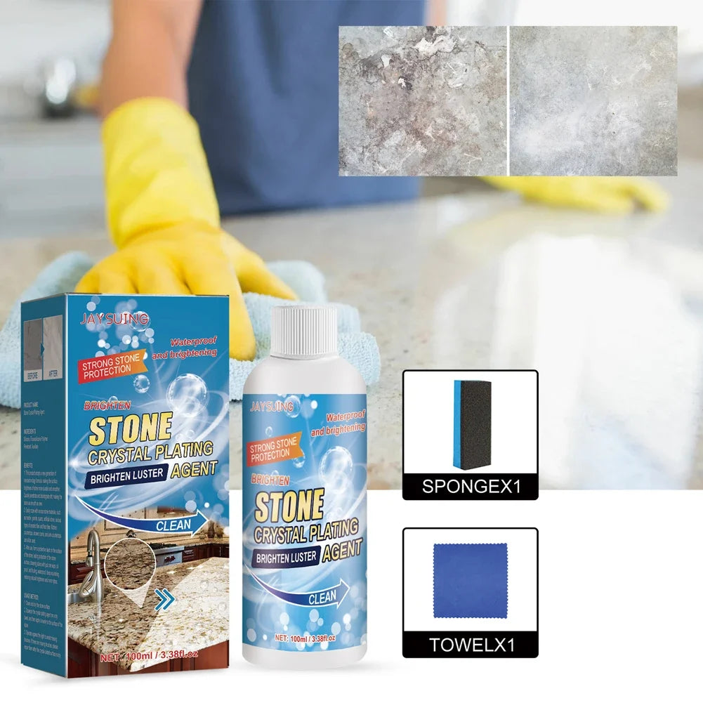 Stone Crystal Plating Agent with Sponge and Towel | Marble Nano Polishing Liquid