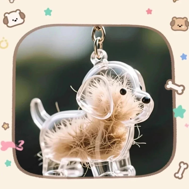 Clear Puppy Hair Memorial Keepsake Capsule | Pet Fur Display Keychain