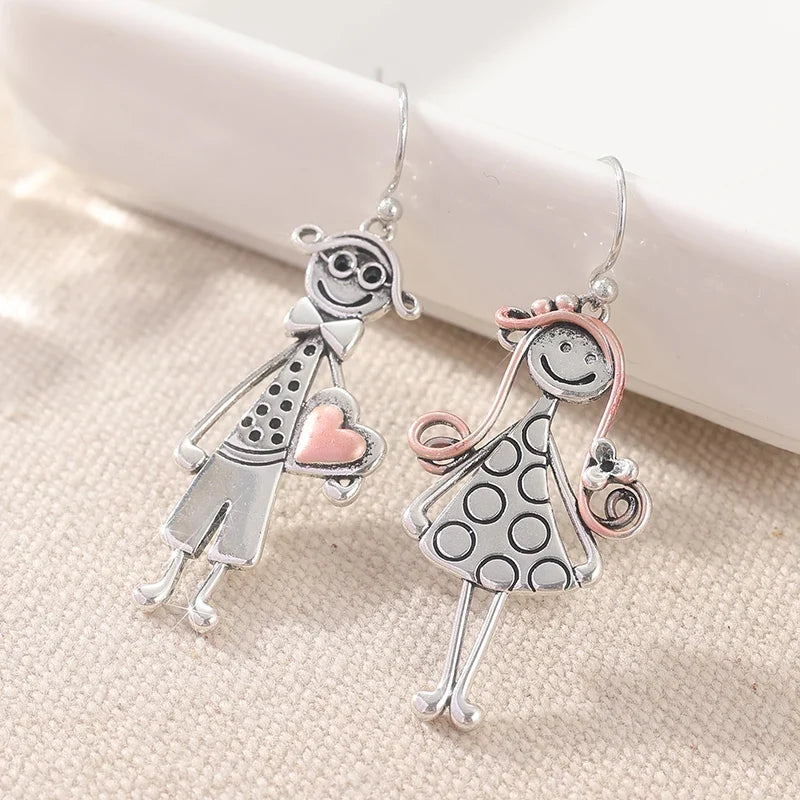 Vintage Cartoon Drop Earrings | Silver Plated Fashion Jewelry for Women