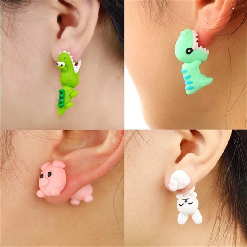 Handmade Polymer Clay Animal Earrings | Cute Dinosaur Cat Dog Stud Earrings for Women