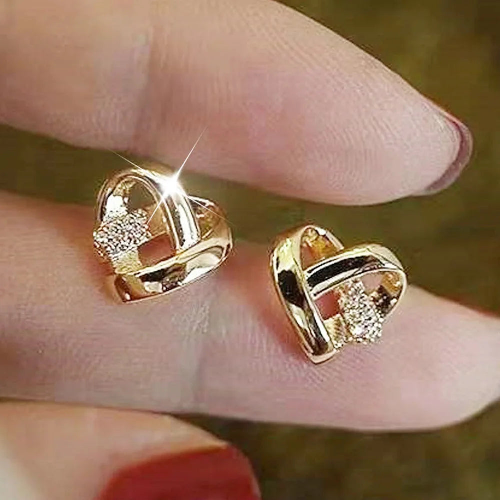 14k Gold Plating Heart Tassel Earrings | Luxury Charm Studs for Women