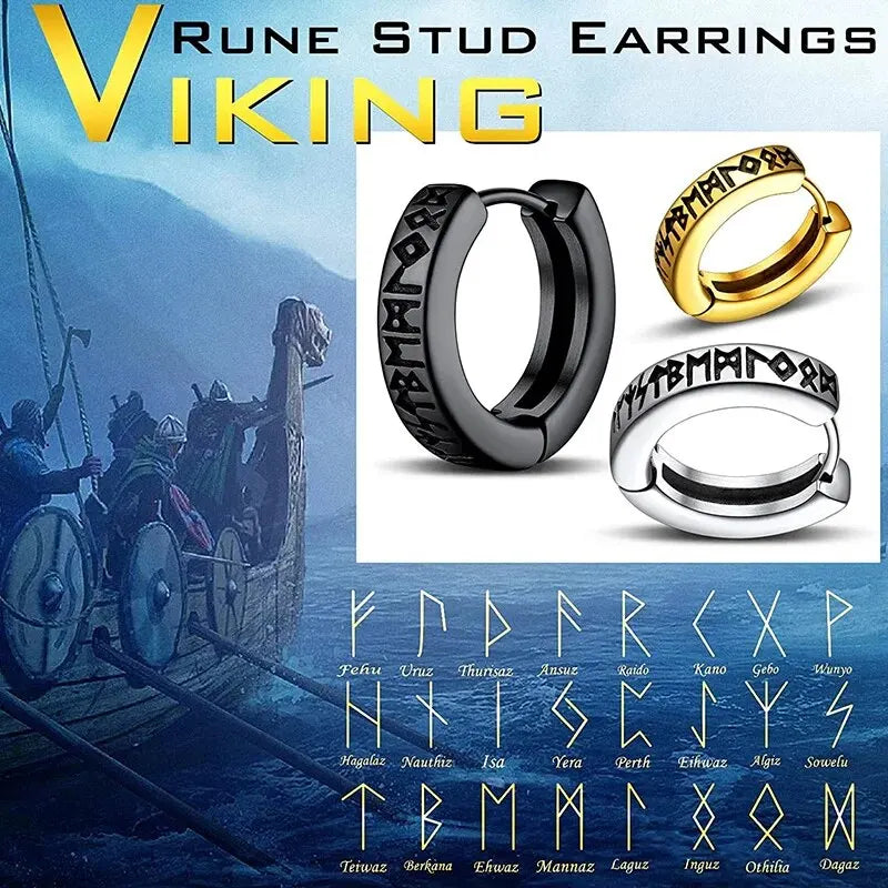 Viking Rune Hoop Earrings | Stainless Steel Norse Jewelry for Men and Women