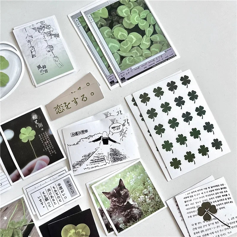 42 Pieces Retro Lucky Four-leaf Clover Stickers | Vintage Scrapbook Decals