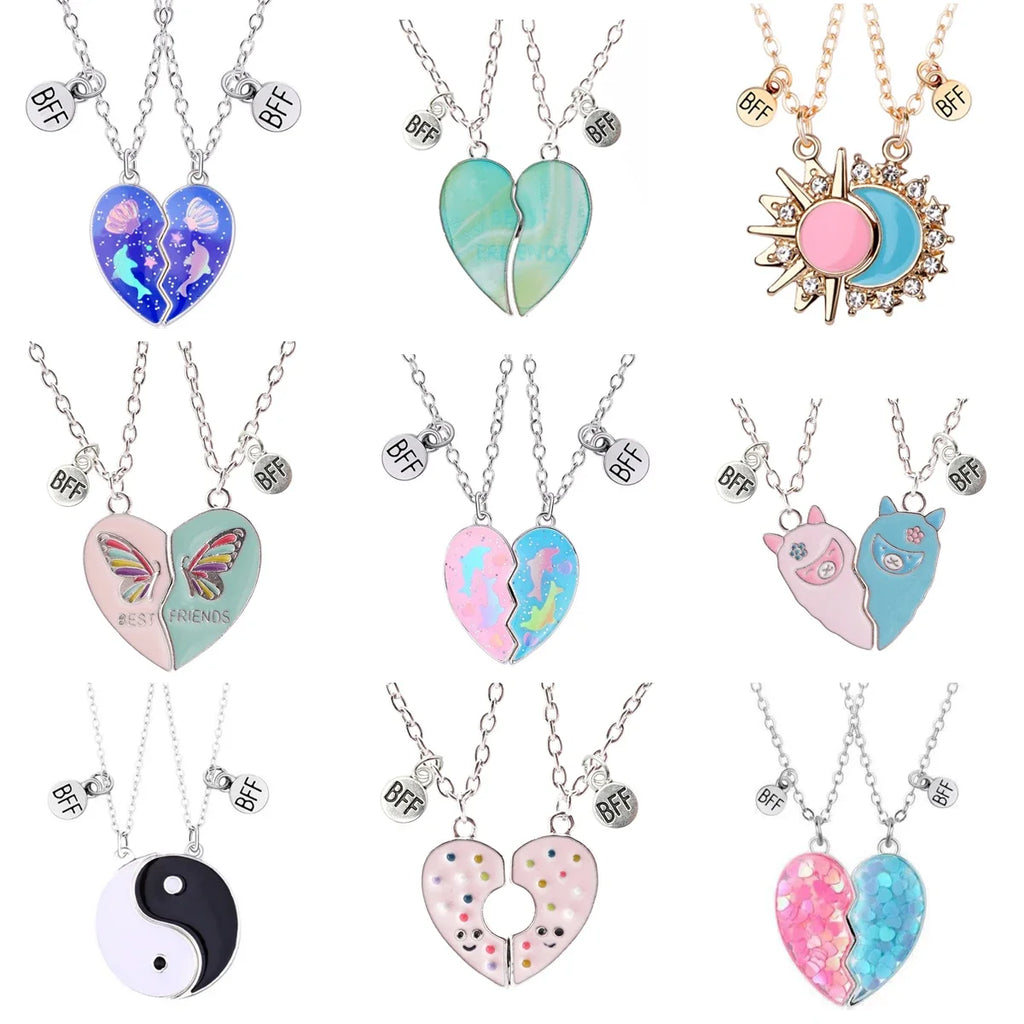 Broken Heart Best Friends Pendant Set | Magnetic Adjustable Lover Necklace for Women