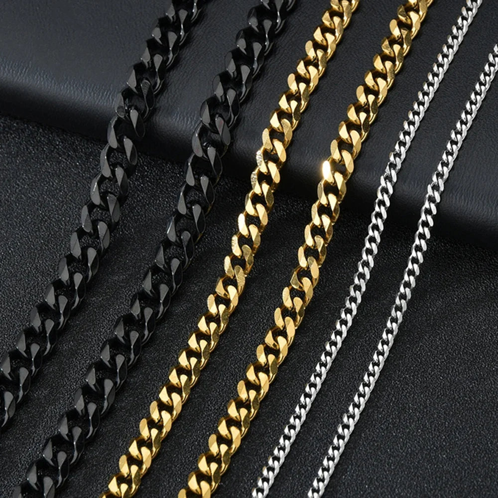 Stainless Steel Cuban Link Chain Necklace for Men | Punk Gold Black Silver
