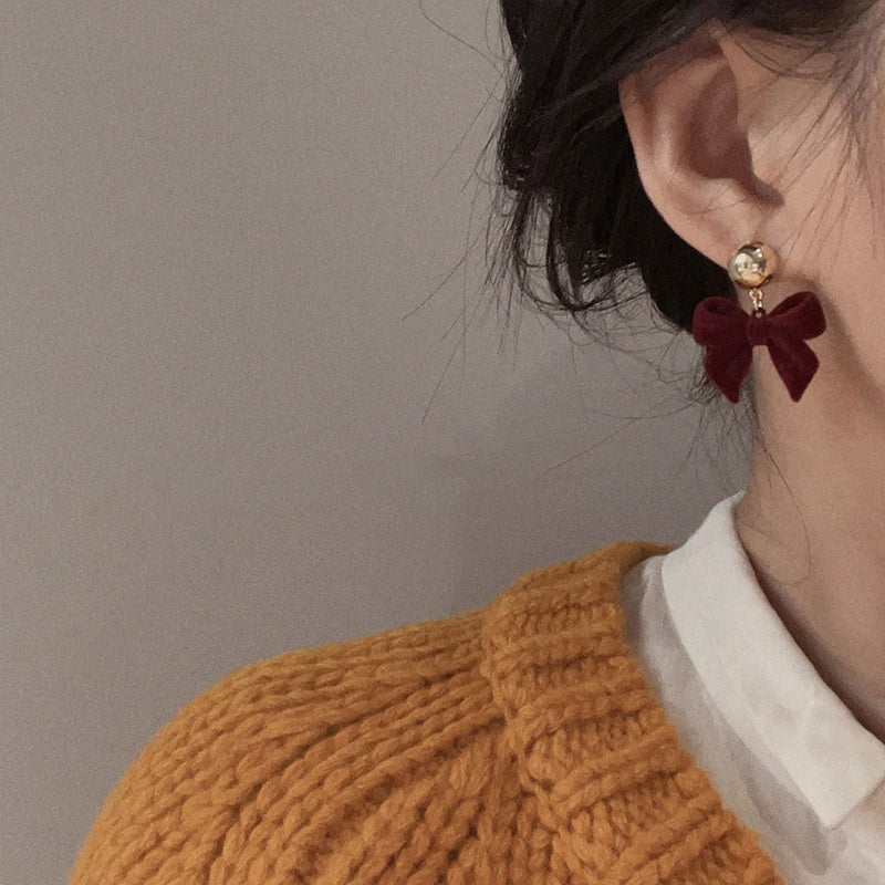 Vintage Black Flocking Bowknot Earrings | Geometric Drop Earrings for Women