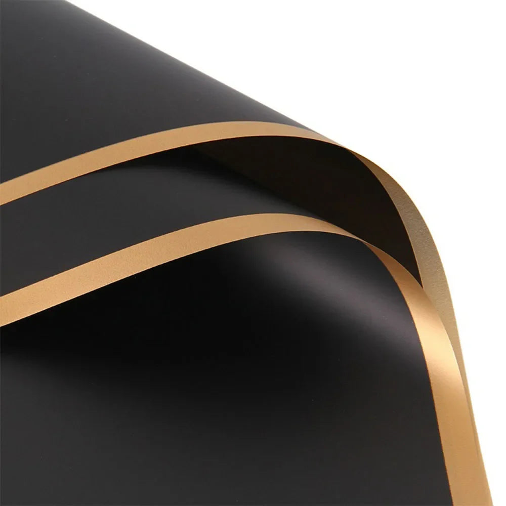 10 Sheets Half Transparent Flower Wrap Paper with Gold Border | Waterproof Bouquet Wrapping for Crafts