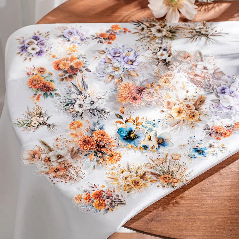 20 PET Flower Stickers for Scrapbooking | Transparent Adhesive Decorative Set