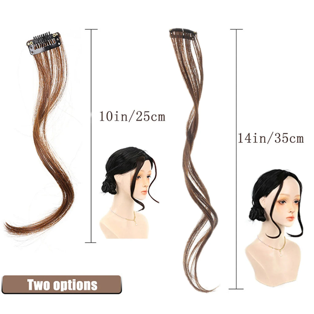 2PC Curly Bangs Clip-On Hair Extensions | Wavy Side Fringe with Invisible Clips