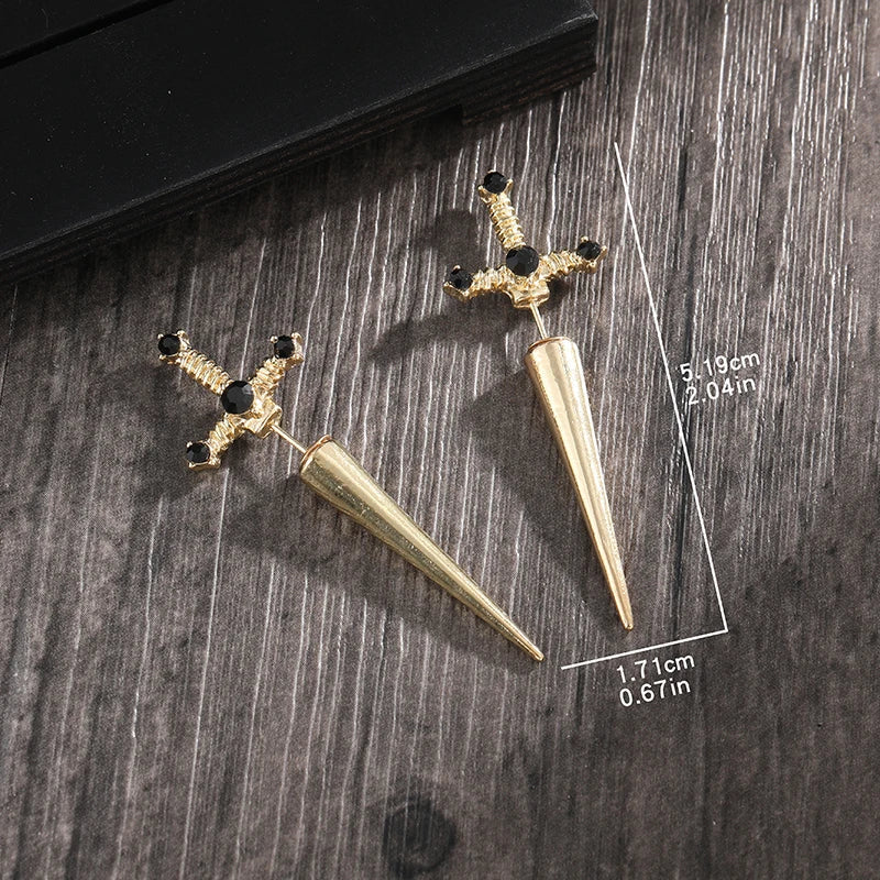 Gothic Sword Earrings | Vintage Crystal Dagger Ear Jacket for Women