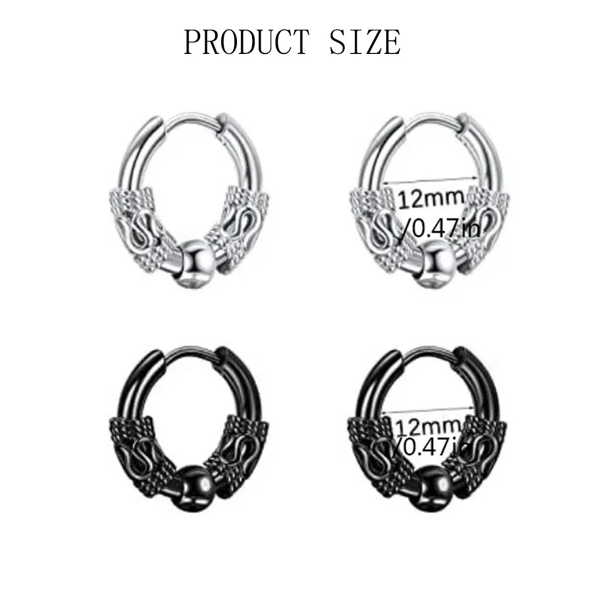 2/4pcs Stainless Steel Punk Hoop Earrings | Hip Hop Circle Totem Ear Piercing Jewelry for Men and Women
