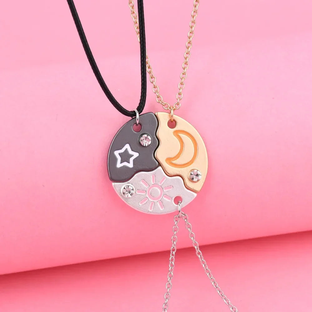 3 Piece Matching Pendant Necklace Set | Sun Moon Star Best Friend Gifts