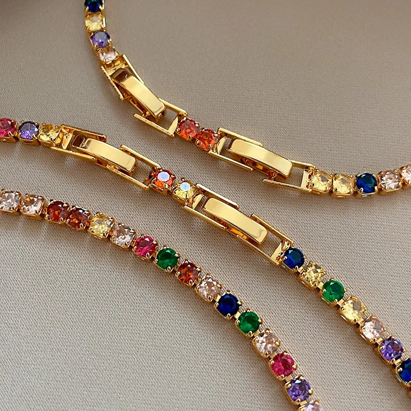 Dopamine Colored Zircon Collarbone Chain | Gold Colour Women's Trend Necklace