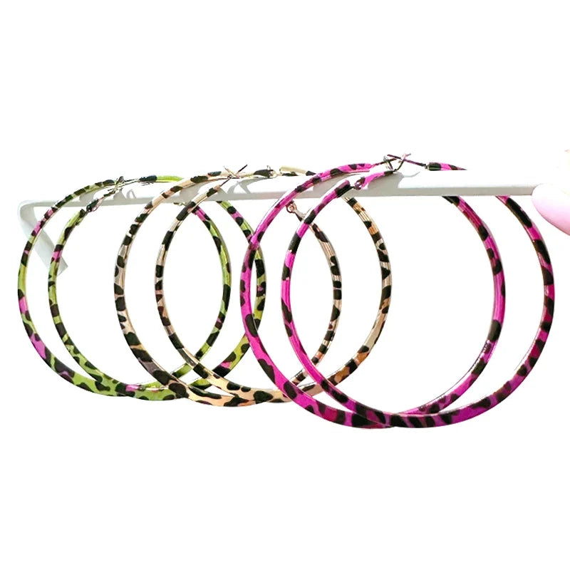 Pink Leopard Print Round Hoop Earrings | Y2K Vintage Punk Jewelry