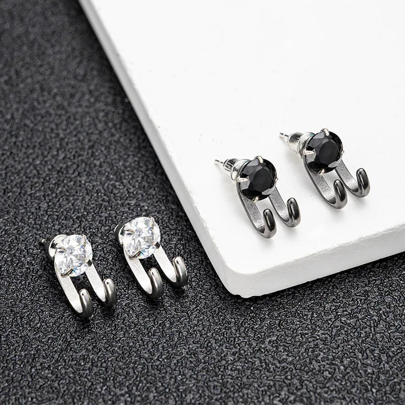 Zircon Stud Earrings Single Hook Shape | Trendy Hip-Hop Jewelry for Men Women
