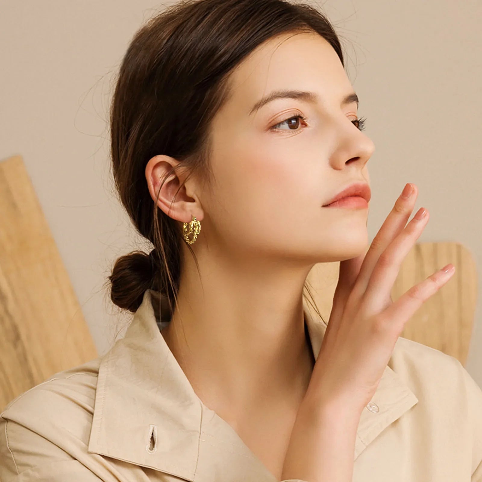 Trendy Stainless Steel Hoop Earrings for Women | Gold Plated Layered Huggie Earrings