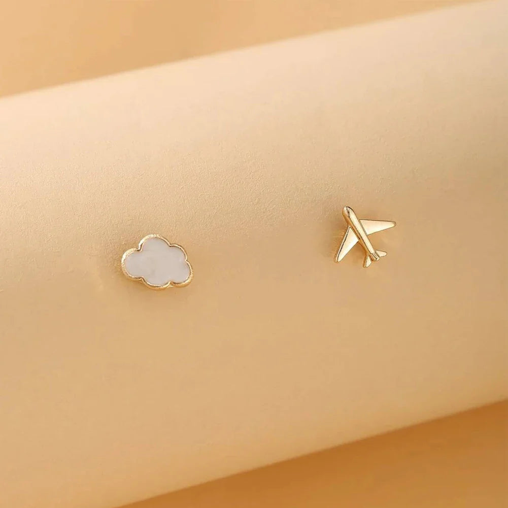 Fashion Cute Cloud Airplane Small Earrings | Creative Sweet Dripping White Earrings for Women