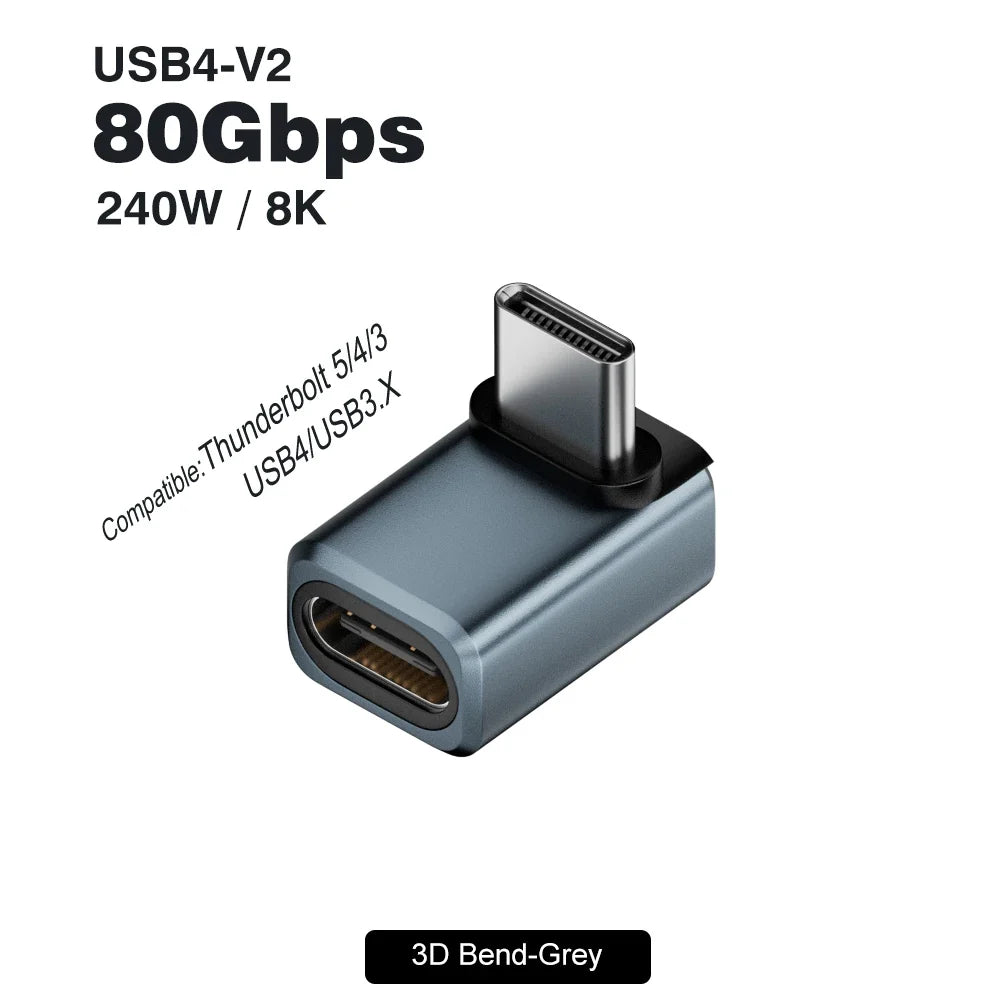 USB4 V2 90 Degree USB-C Angle Adapter | 80Gbps Thunderbolt 5/4/3 Elbow Connector