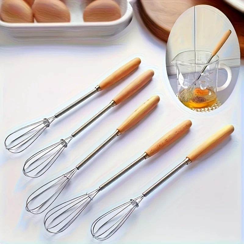 Whisk Set with Solid Wood Handles | Stainless Steel Kitchen Mixer