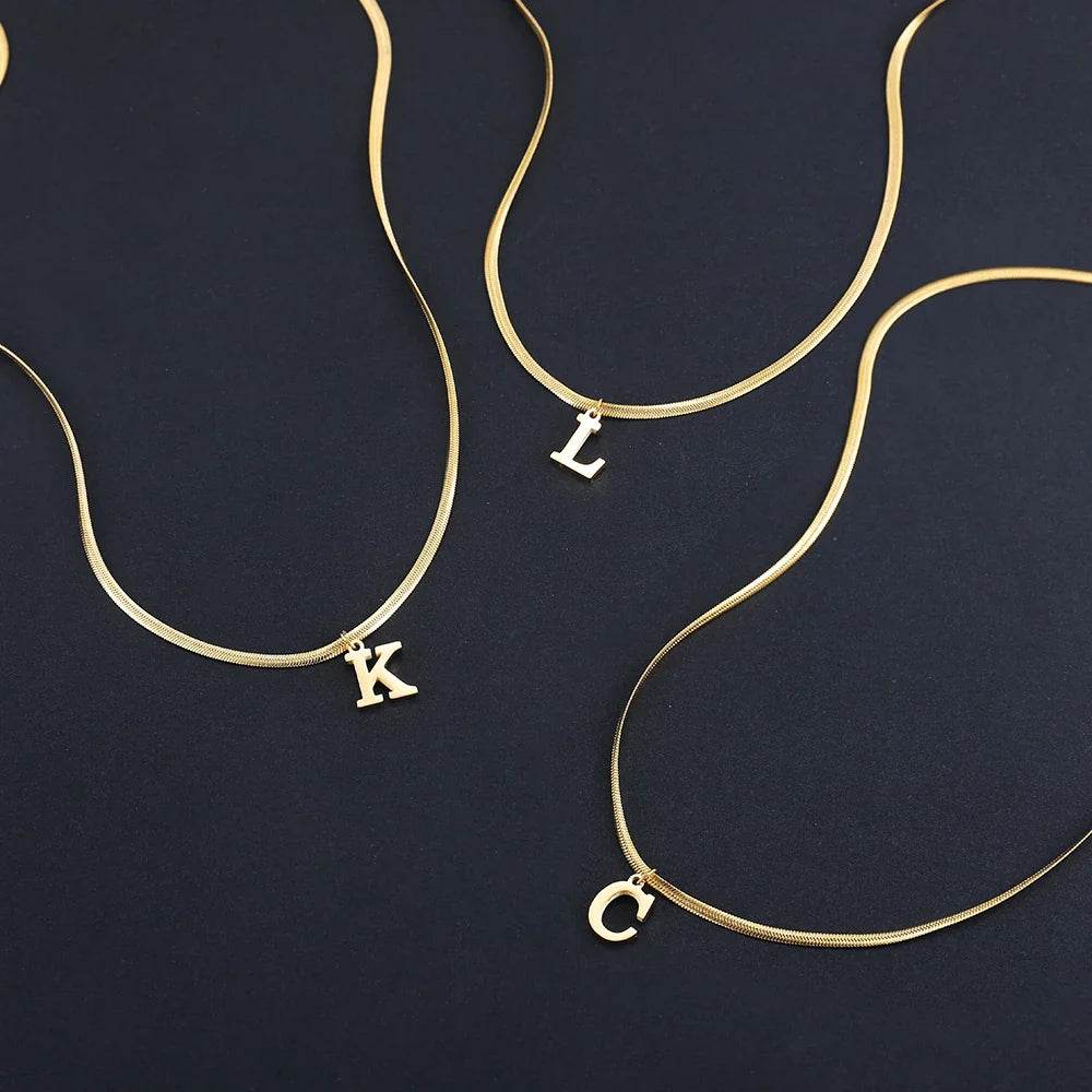 Gold Letter Initial Pendant Necklace | Stainless Steel Snake Chain Jewelry for Women