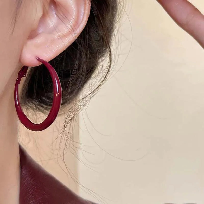 Red Big Round Hoop Earrings for Women | Trendy Geometric Huggie Jewelry