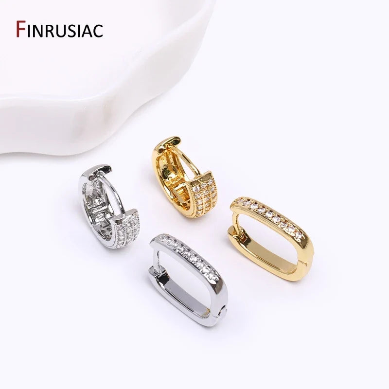 Gold Plated Brass Hoop Earrings with Zircon | Trendy Fashion Jewelry for Women