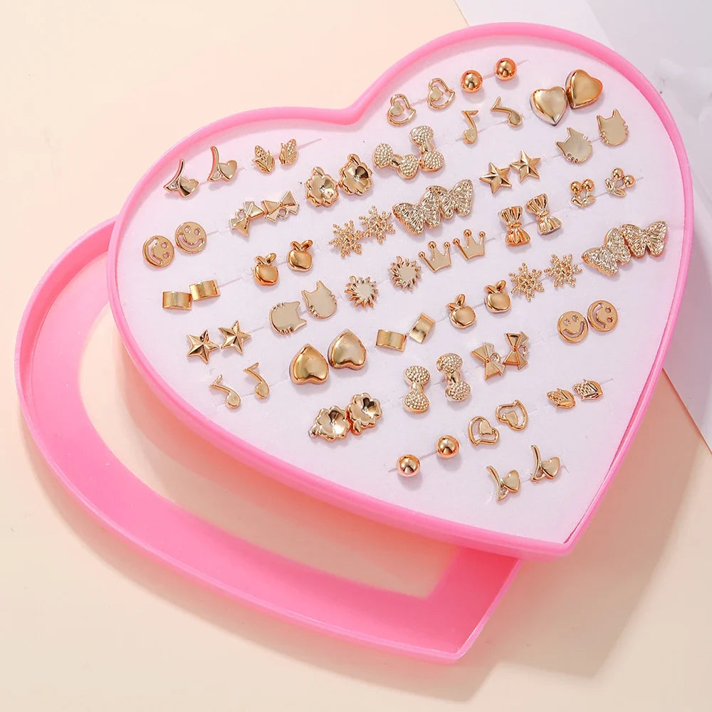 36 Pairs Cute Stud Earrings Assorted Snowflakes Cat Butterfly | Fashion Jewelry Gift Set