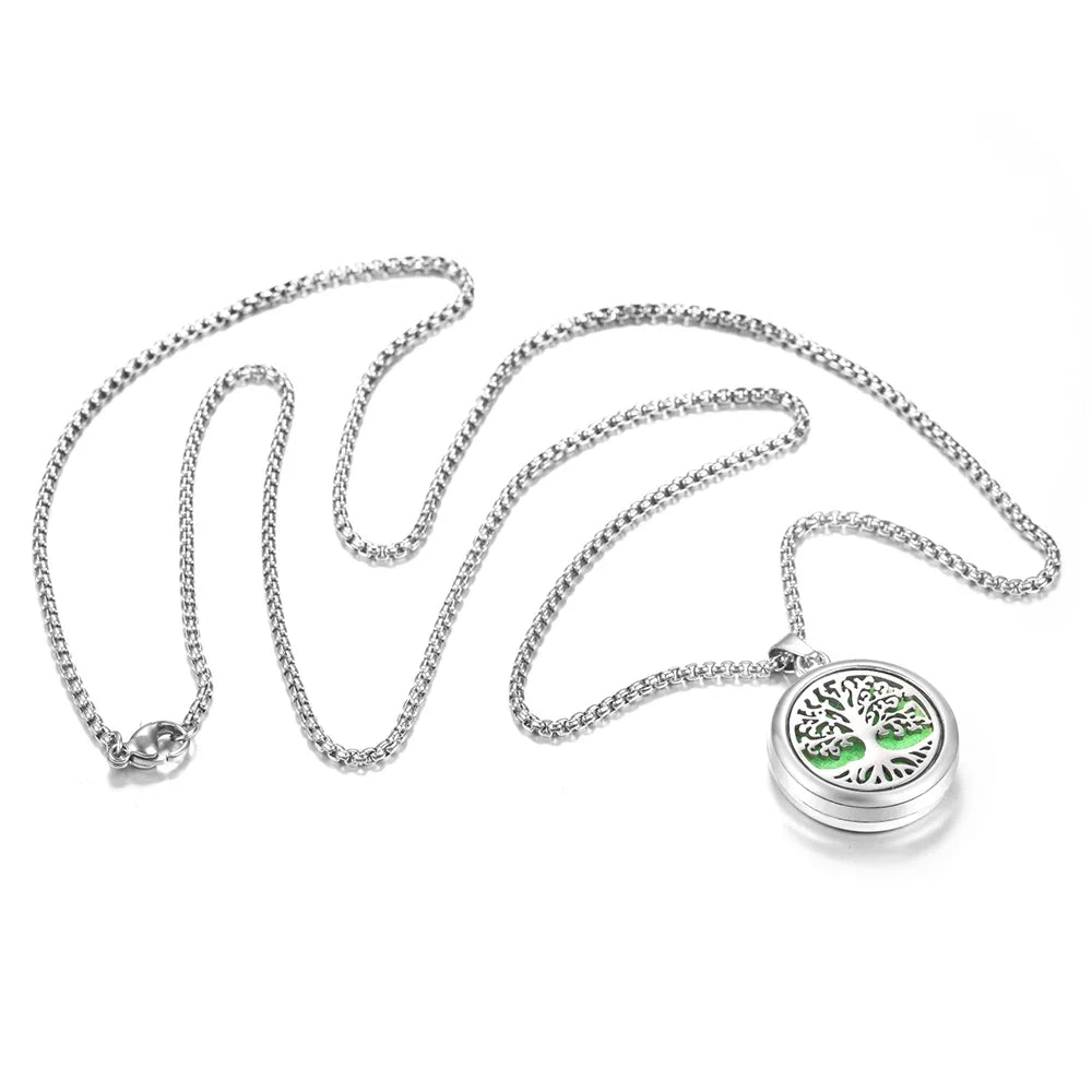 20mm Pattern Insert Perfume Pad Locket Necklace | Stainless Steel Aromatherapy Pendant