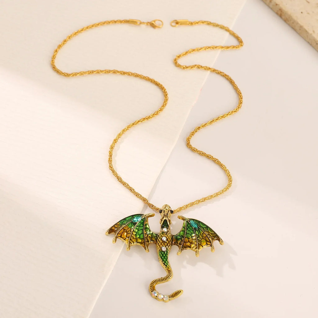 Goth Fly Dragon Pendant Necklace | Punk Snake Chain Choker for Men and Women