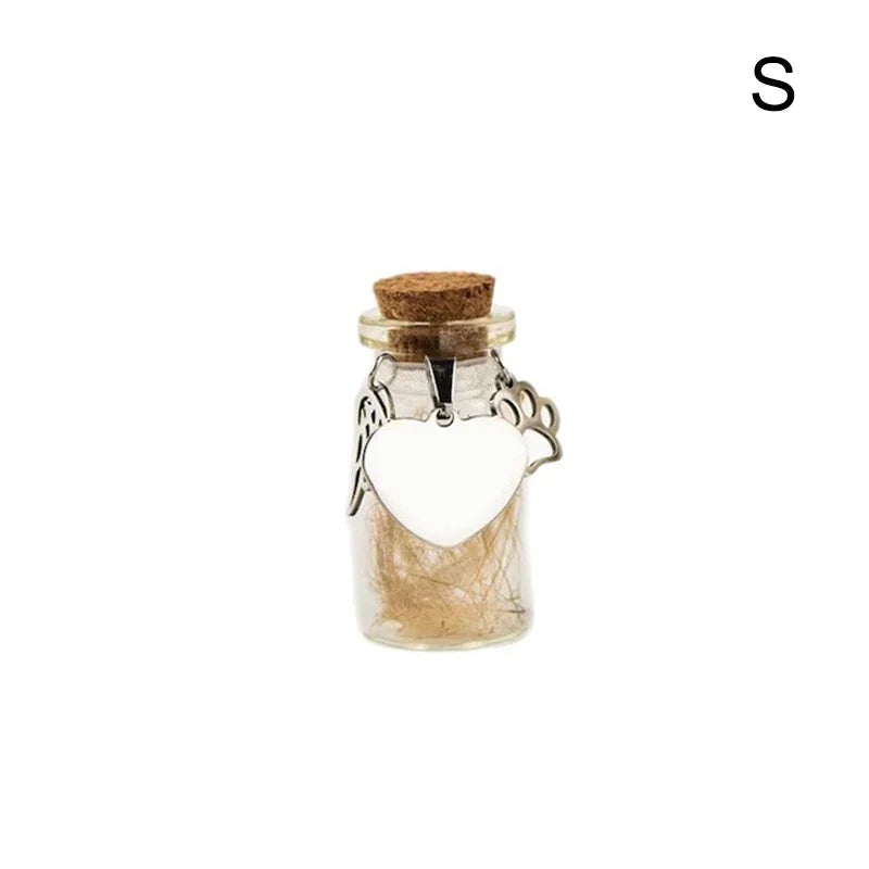 Pet Memorial Bottle for Pet Hair | Dog Cat Fur Keepsake Urn with Silver Accessories