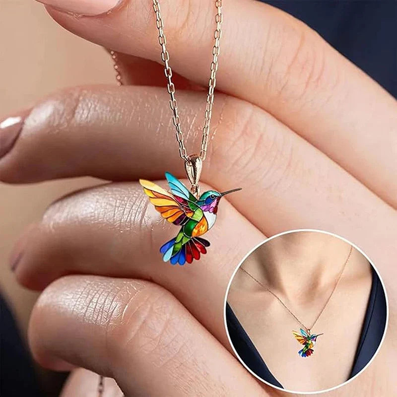 Acrylic Hummingbird Necklace | 2D Bird Charm Pendant for Women