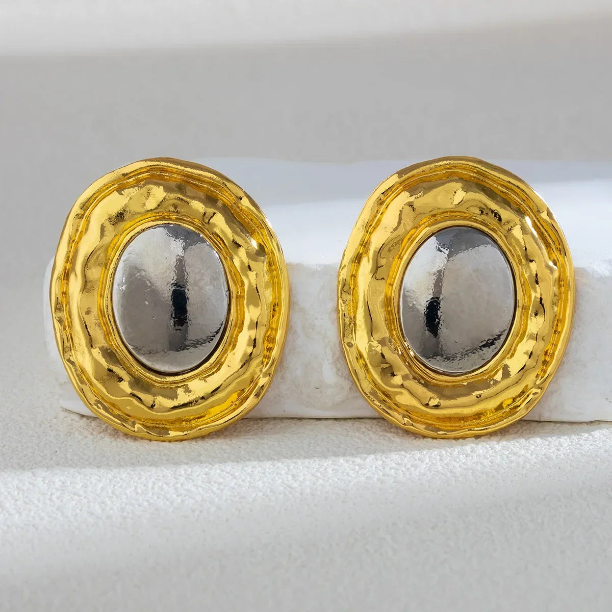 Oversize Glossy Round Circle Stud Earrings | Gold Plated Thick Hoop Jewelry