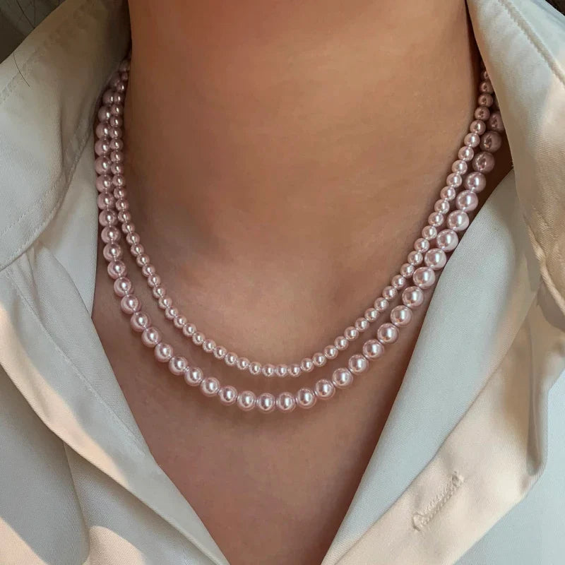 Rose Purple Pearl Bead Choker Necklace | Elegant Korean Jewelry for Women